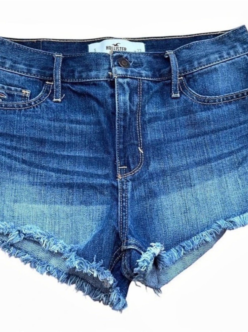Hollister Womens Denim Jean Shorts Size 5 W27 High Rise Cutoff Frayed Hem Dark